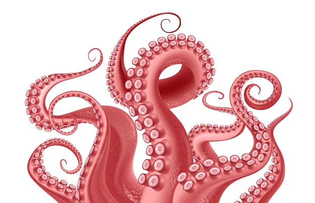red and pink tentacles wiggling up from the bottom of the image